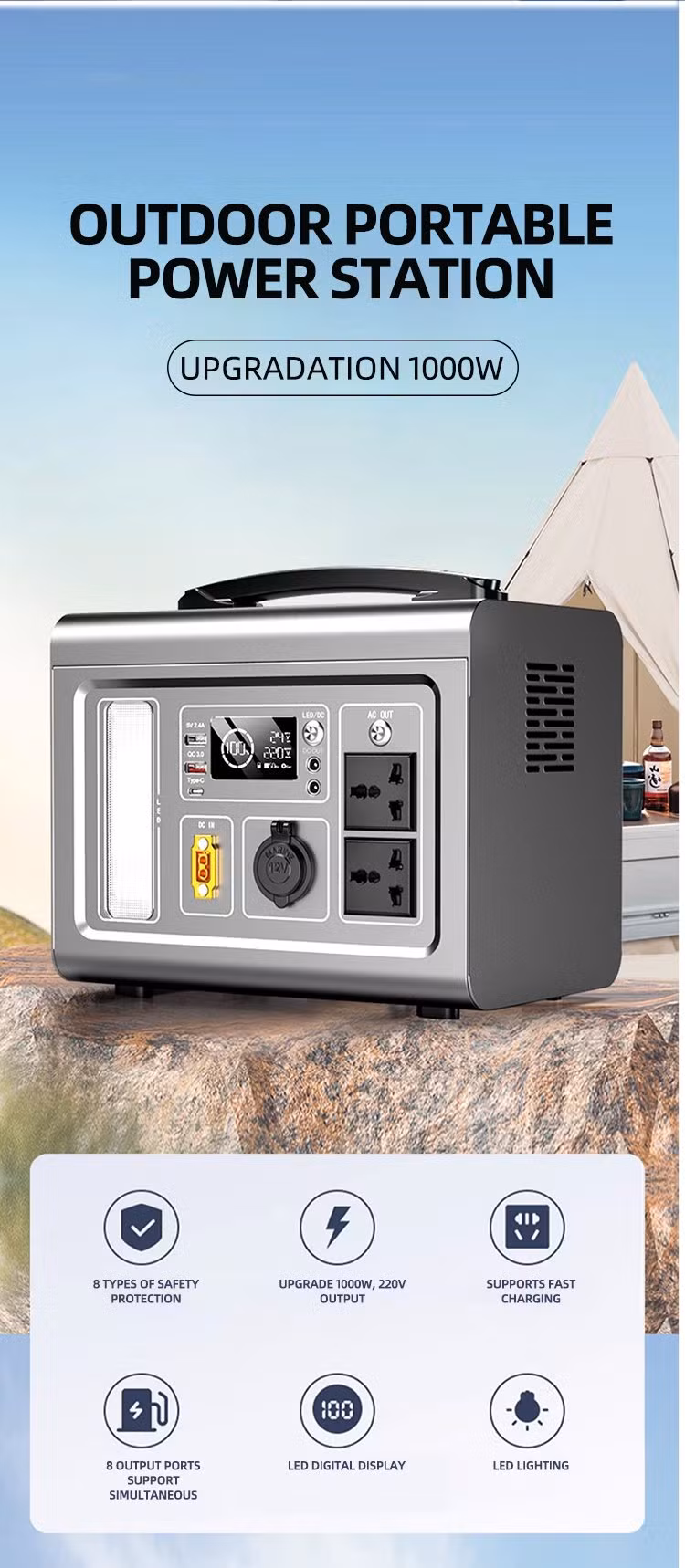 Customized Brand 110V Charging Battery 500-Watt Solar Generator Banks Supply 500W Portable Power Station for Outdoor Activities