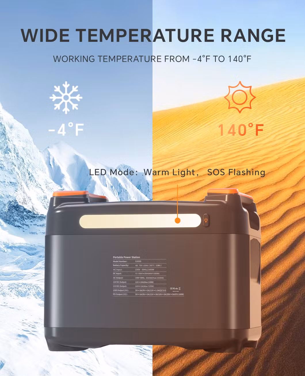 Power Supply 3000W LiFePO4 Battery Backup UPS Portable Power Station Solar Generator