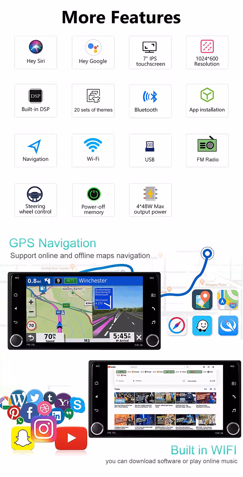 Android Car Radio 7 Inch Rearview Camera Full Touch Screen GPS Navigation Multimedia Player for Toyota