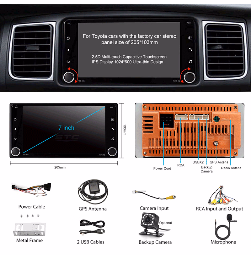Android Car Radio 7 Inch Rearview Camera Full Touch Screen GPS Navigation Multimedia Player for Toyota