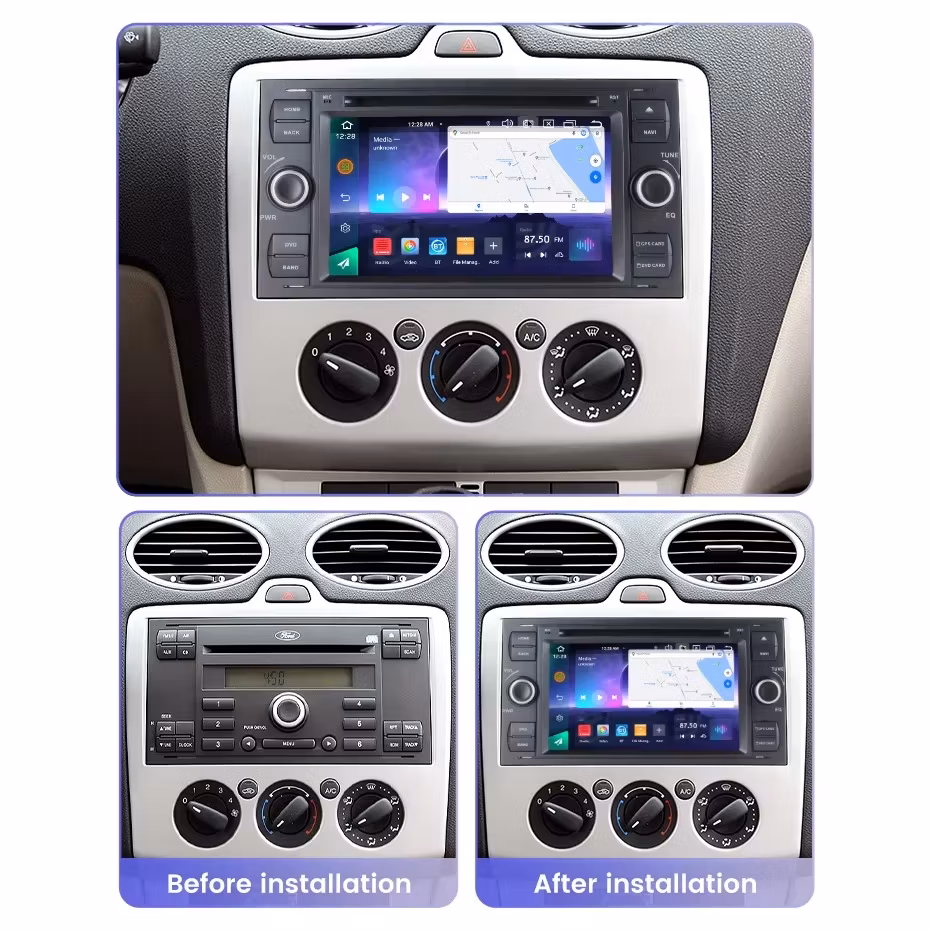 Android Car Radio WiFi Touch Screen with CD DVD Player for 7 Inch Ford Black Car-Play Auto GPS Navigation
