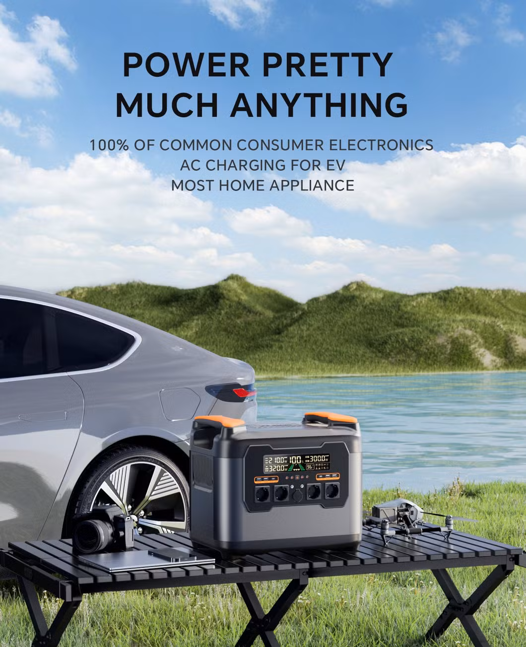 Power Supply 3000W LiFePO4 Battery Backup UPS Portable Power Station Solar Generator