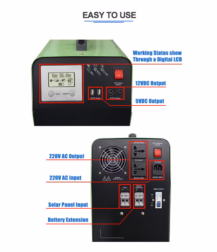 Portable Solar Power Generator Energy Storage System Home All in One 1000W 2000W 3000W 5000W Solar Generator