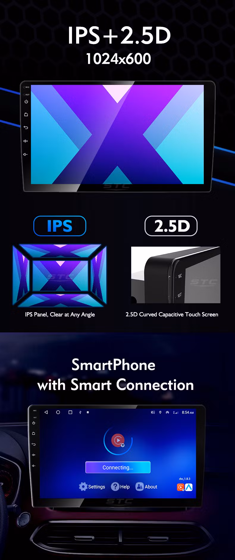 Universal 1 DIN IPS 1024*600 Touch Screen Android 2 +32g Bt/GPS/WiFi /Mirror Link/Am/Carplay/DSP/4G DVD Player for Car