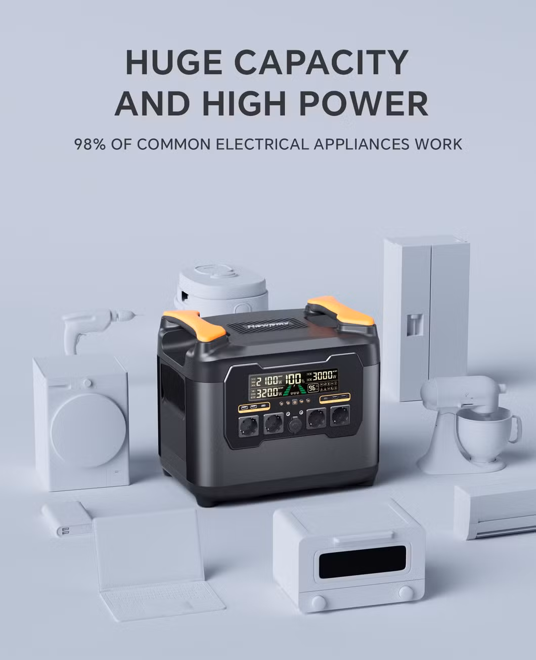 Power Supply 3000W LiFePO4 Battery Backup UPS Portable Power Station Solar Generator