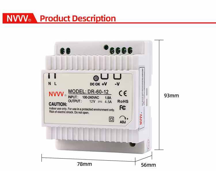 Dr-60W-12V 12V/24V DIN Rail 12V Switch Power Supply for Industrial Automation