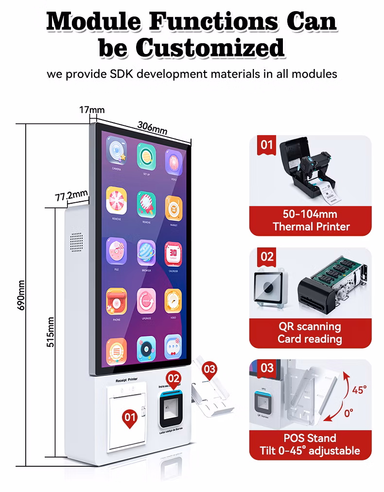 21.5 Inches Android Windows Fast Food Restaurant Touchscreen Self-Order Service Software