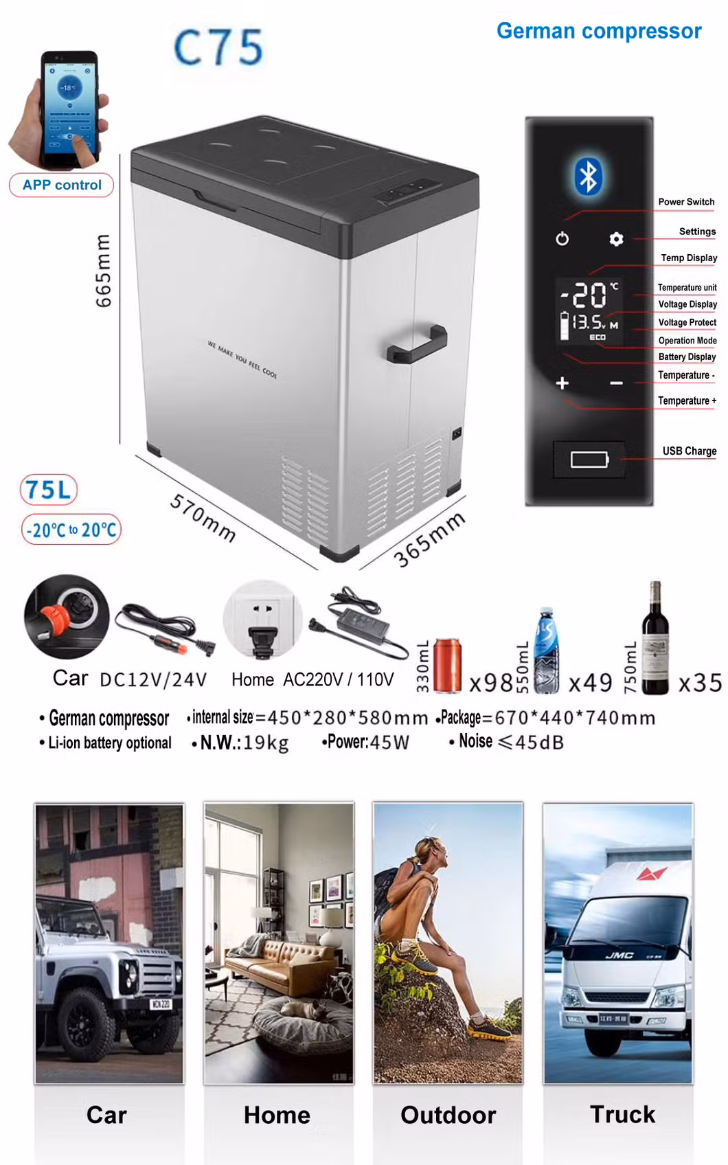 Truck Portable Cooler 15L Car Refrigerator Portable Freezer Compressor Cooling Car Fridge