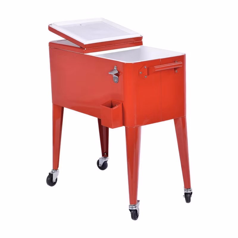 80qt Patio Camping Outdoor Ice Cool Cart Ice Beer Beverage Chest Metal Rolling Cooler Box with Wheels