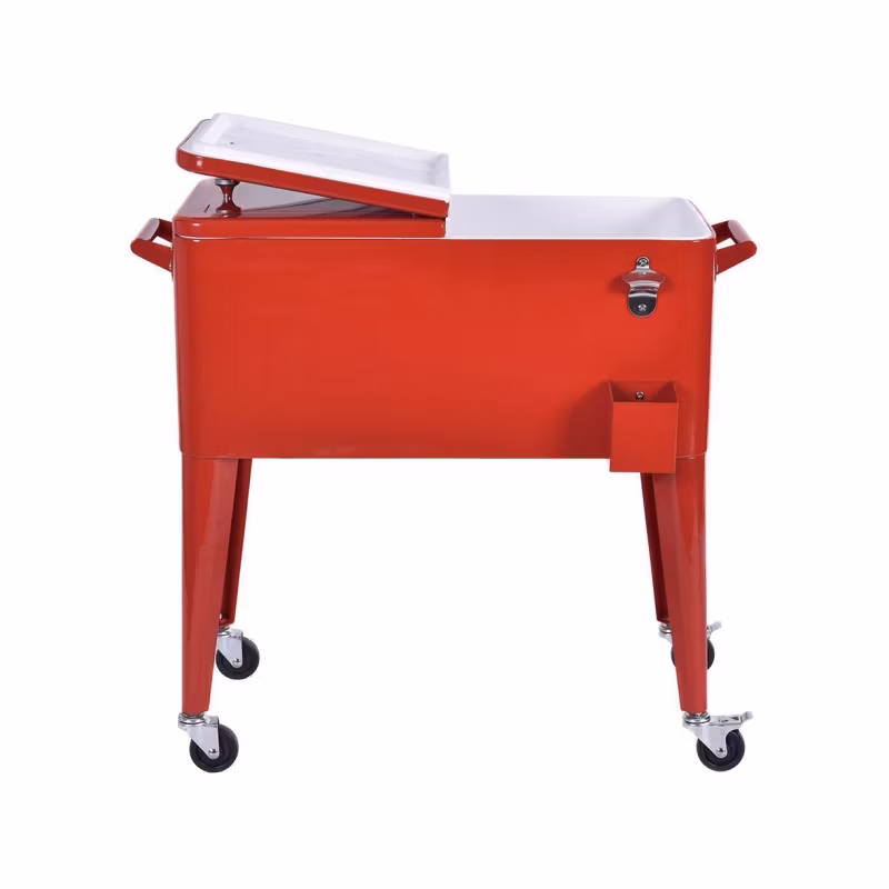 80qt Patio Camping Outdoor Ice Cool Cart Ice Beer Beverage Chest Metal Rolling Cooler Box with Wheels