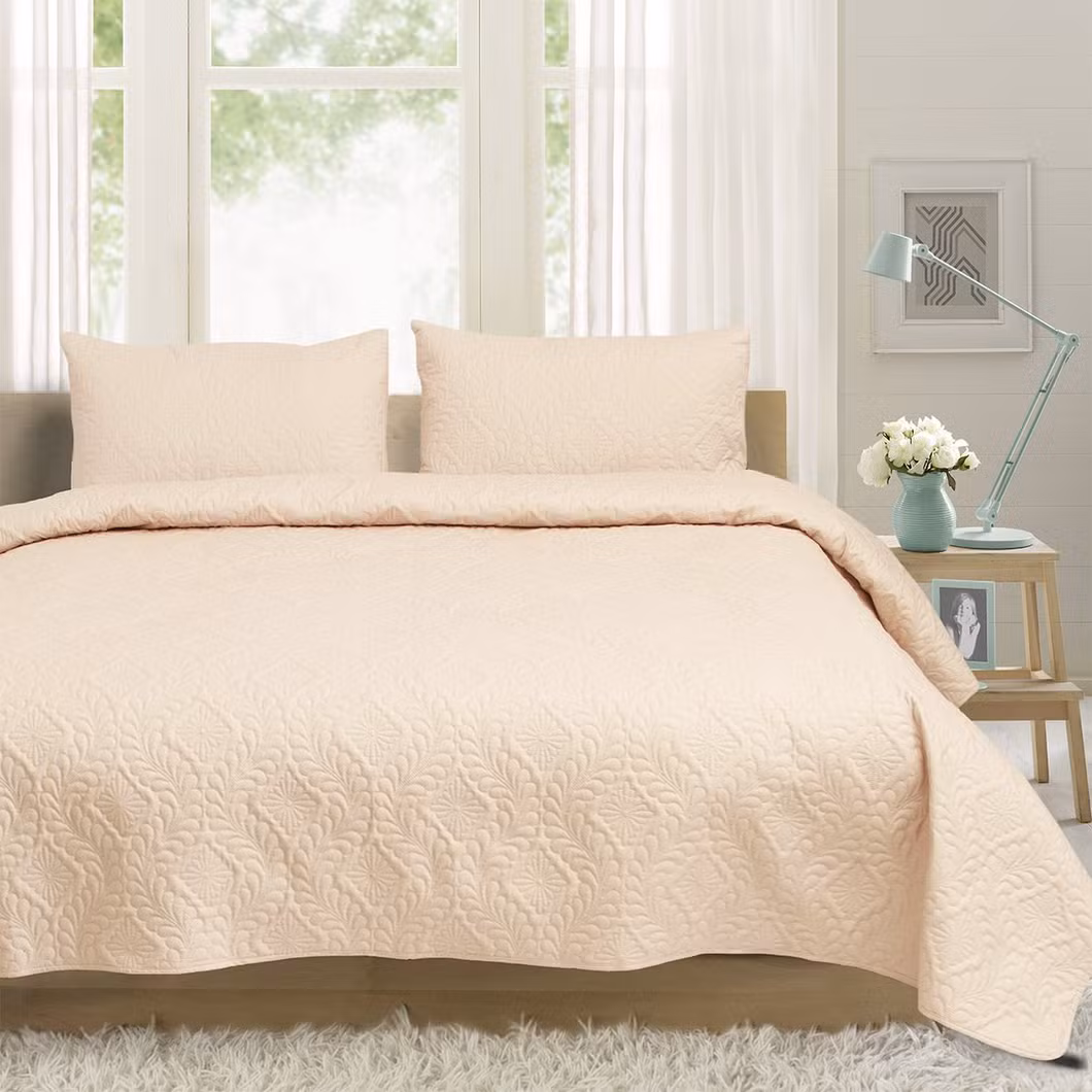 Wholesale 100% Polyester Ful/Queen/King Size Custom Design Solid Color Pinsonic Quilted Bed Spread Ultrasonic Quilt Pink Bedspread Microfiber Bed Coverlet