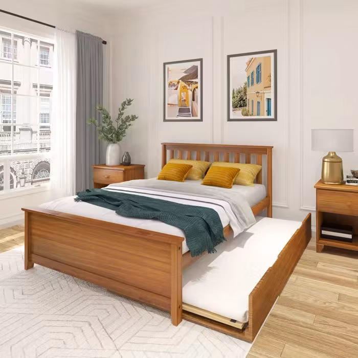 Wholesale Sturdy Solid Wood Bed Frame Furniture Twin Size Kids Platform Trundle Bed