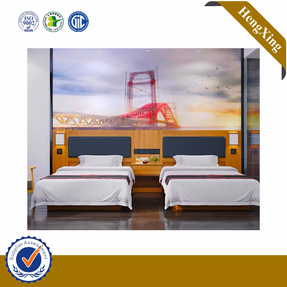 Hotel Furniture Wooden High-End Double Size Twins Standard Bed with Many Colors for Selection Sheets