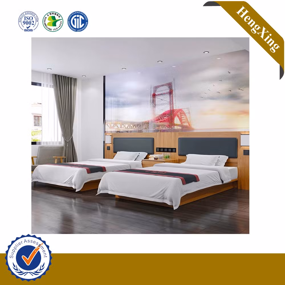 Hotel Furniture Wooden High-End Double Size Twins Standard Bed with Many Colors for Selection Sheets