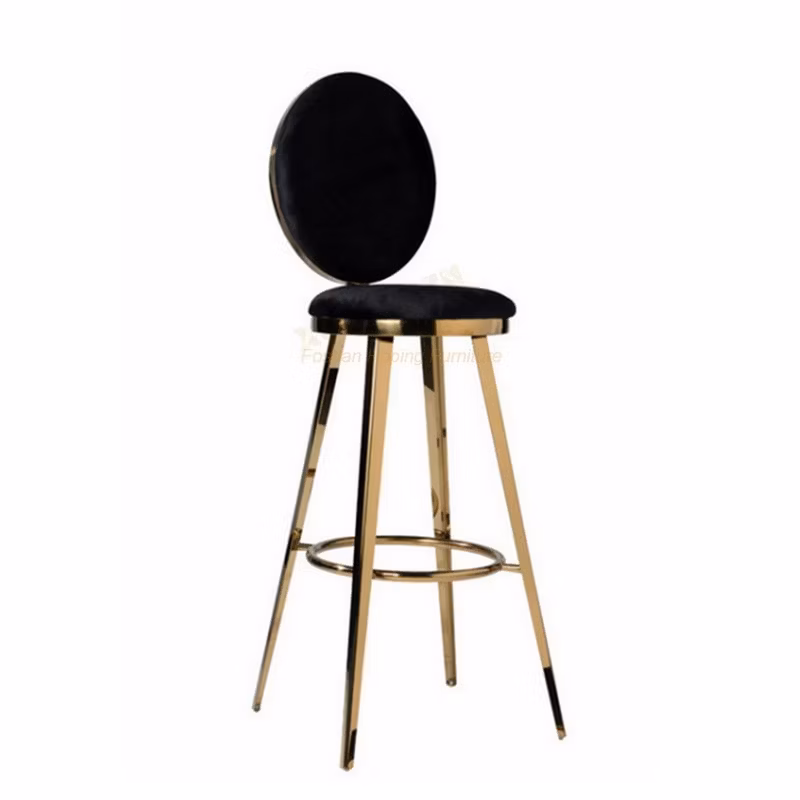 Bar Furniture Luxury 4 Leg Gold Stainless Steel Bar Stools Hole Back Club High Chair
