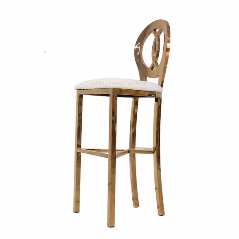 Bar Furniture Luxury 4 Leg Gold Stainless Steel Bar Stools Hole Back Club High Chair