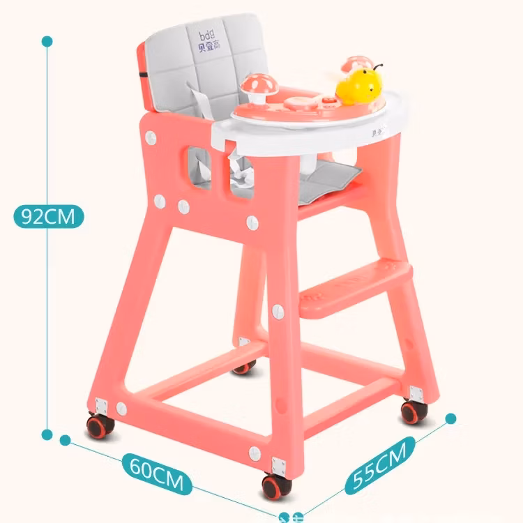 High Quality Multifunctional Adjustable Folding Baby Children Dining High Chair with Wheel