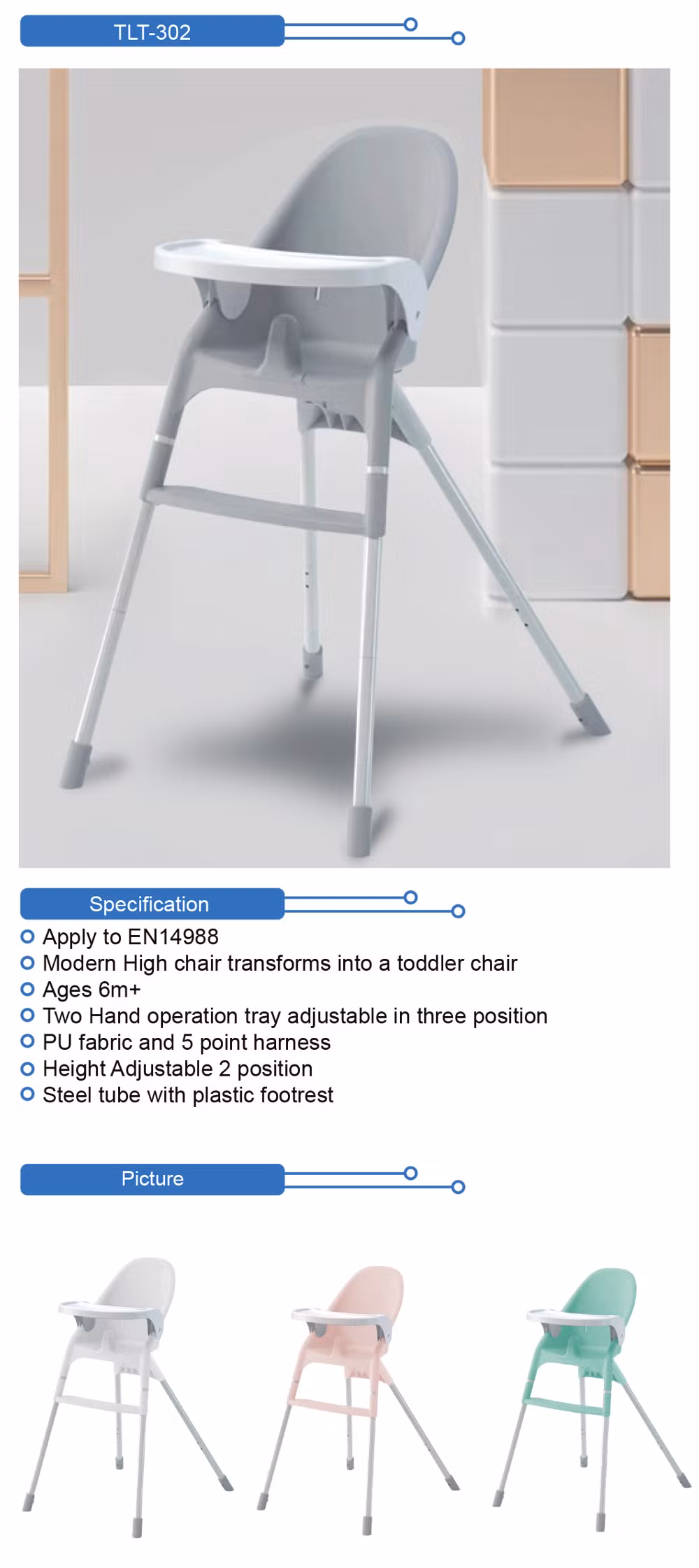 Factory Outlet Modern Design Style Detachable Double Plates Dining Baby High Chair for Baby Feeding