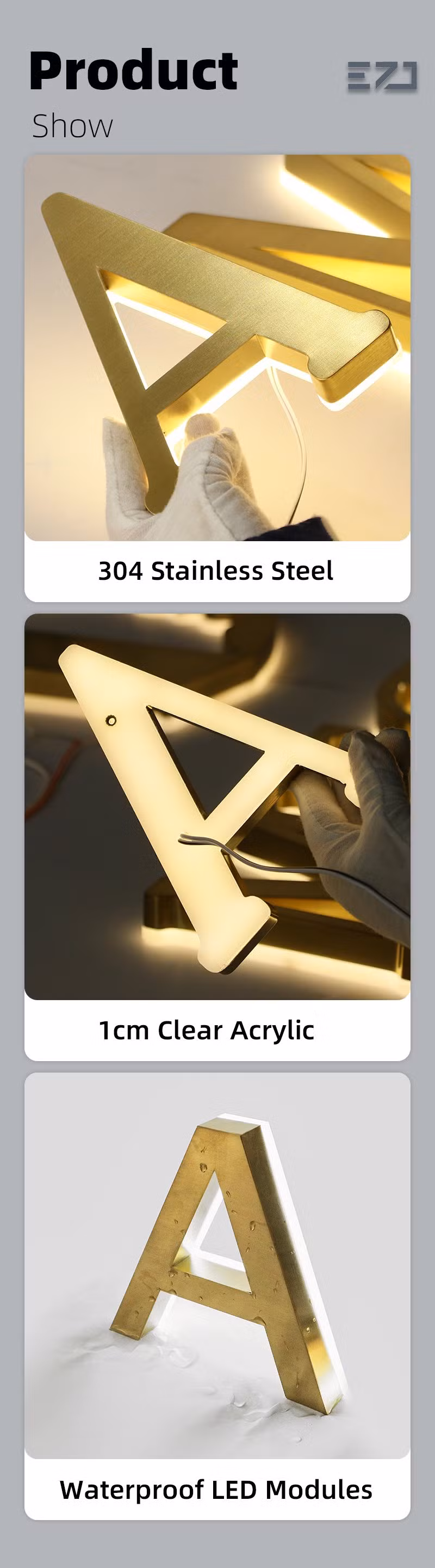 Custom Advertising Backlit Outdoor 3D Business Logo Sign Channel Letter LED Signage