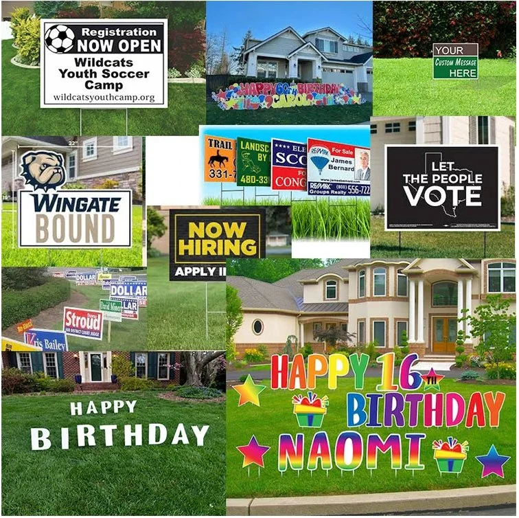 4 Pack Blank Yard Signs 17 X 12 in with Metal Stakes, White Plastic Yard Lawn Sign for Birthday Decoration, Garage Sale, Guidepost, Open House, Rent