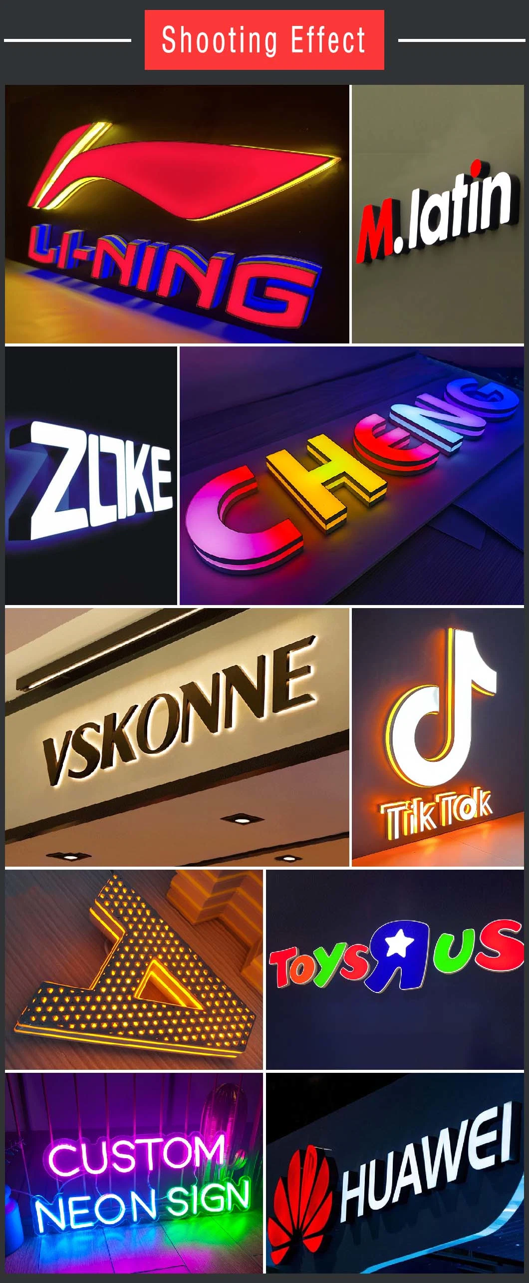 Customized Outdoor Advertising Signs Front Logo Acrylic Channel Letter Signs Stainless Steel LED Backlit Letters