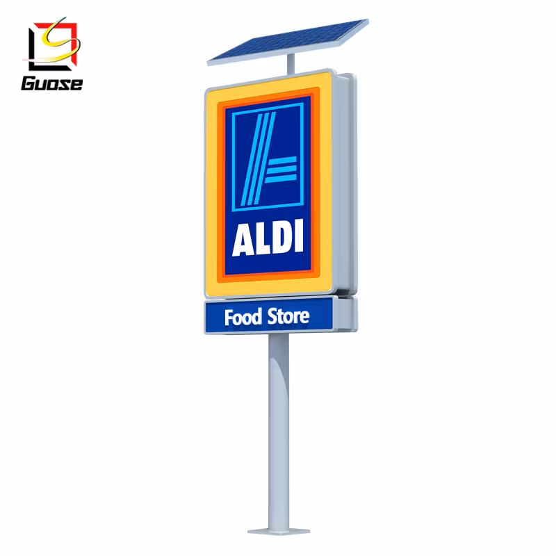 Solar Outdoor Advertising Pylon Sign Steel Tube Pylons Road Directional Sign