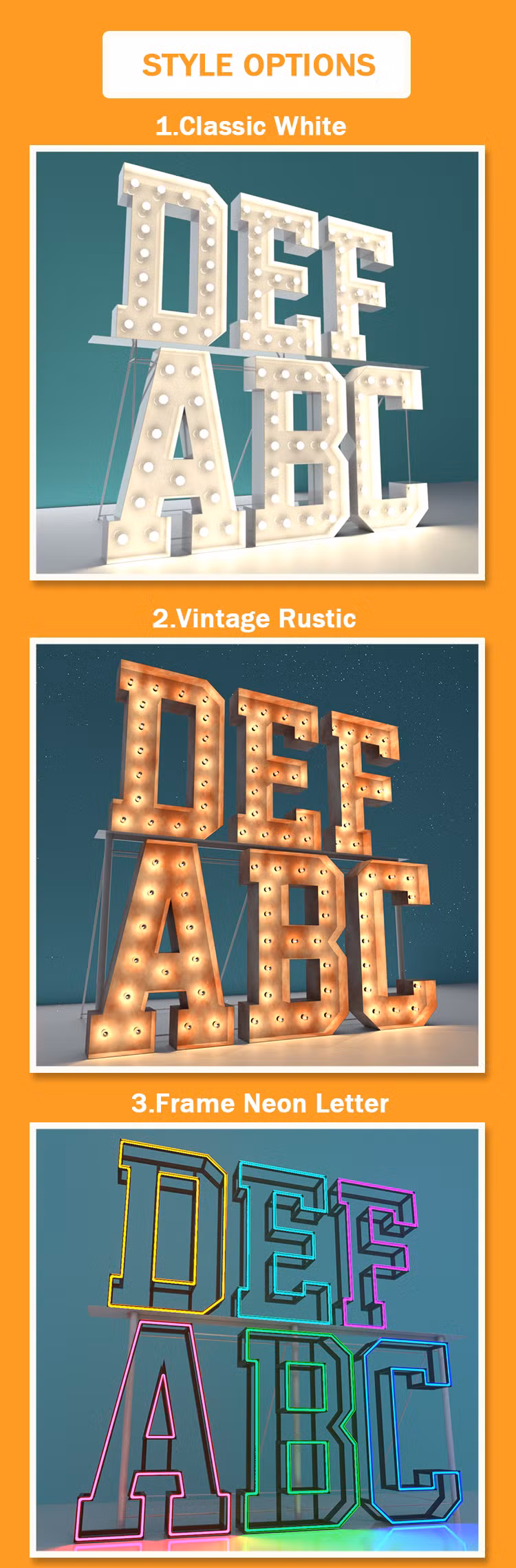 Waterproof Luminous Letter Vintage LED Lighted Marquee Wall Light up Letters 4FT