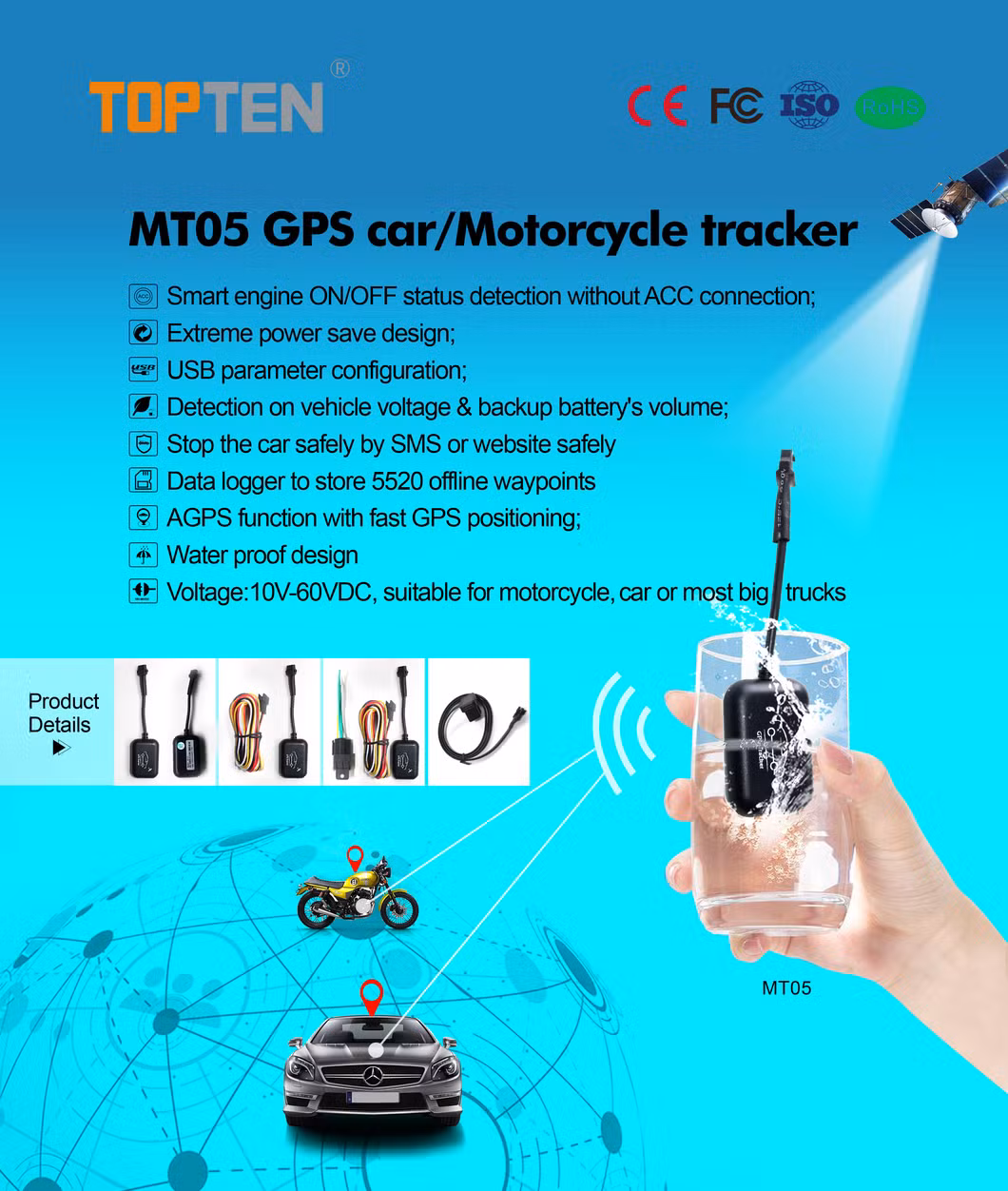 Waterproof Smallest GPS Car Motorcycle Tracker with Engine Shutoff Mt05-Wy