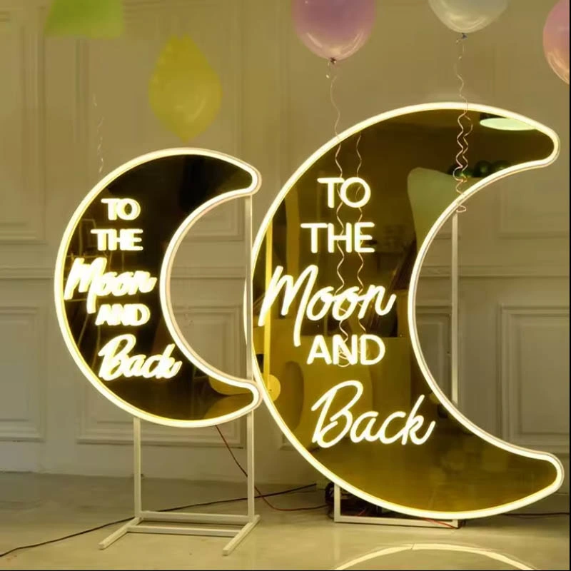 Moon and Back Neon Decor Art Lights Custom LED Mirror Acrylic Signs for Wedding Decoration