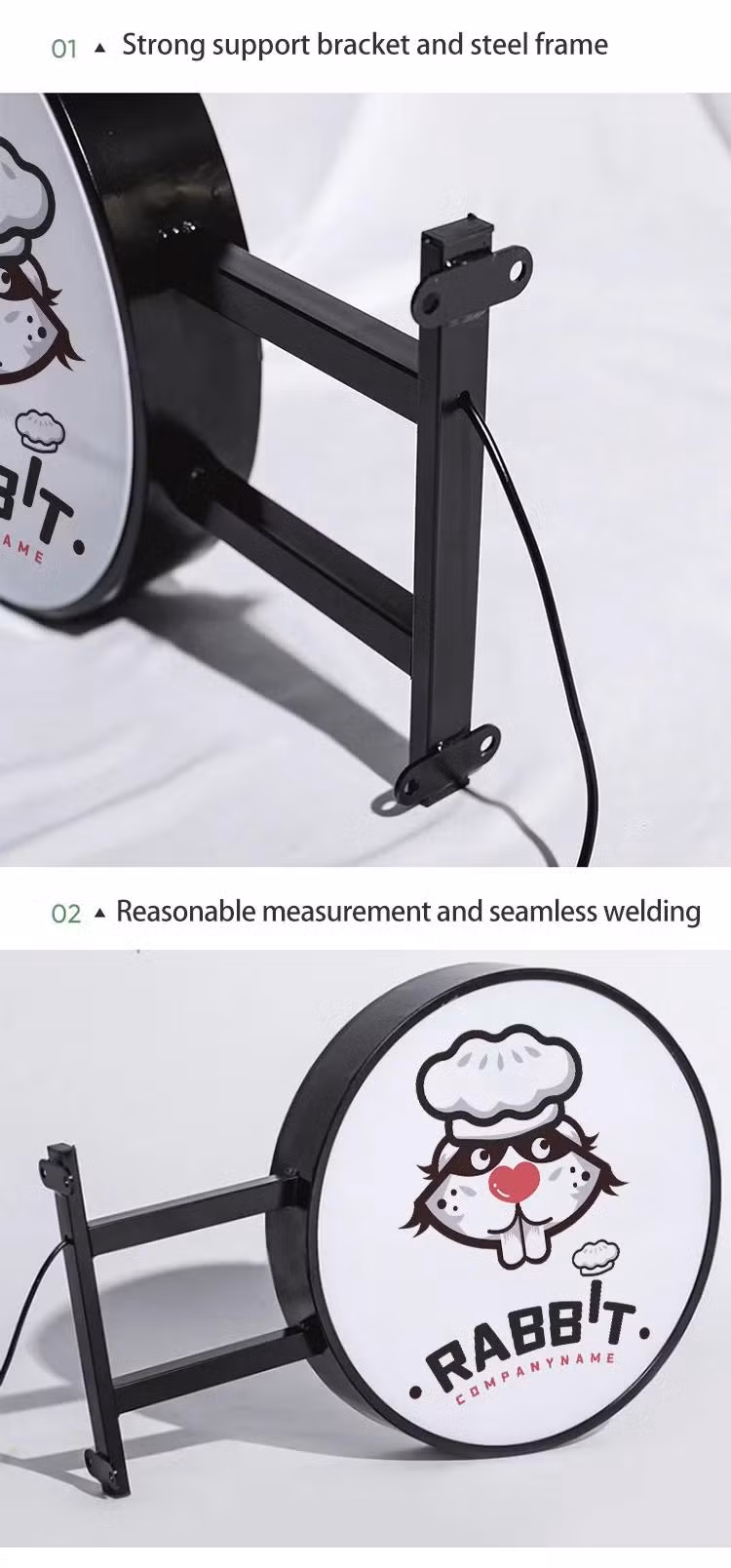 Double Sided Outdoor Circular Illuminated LED Light Box Projecting Sign Advertising Sign