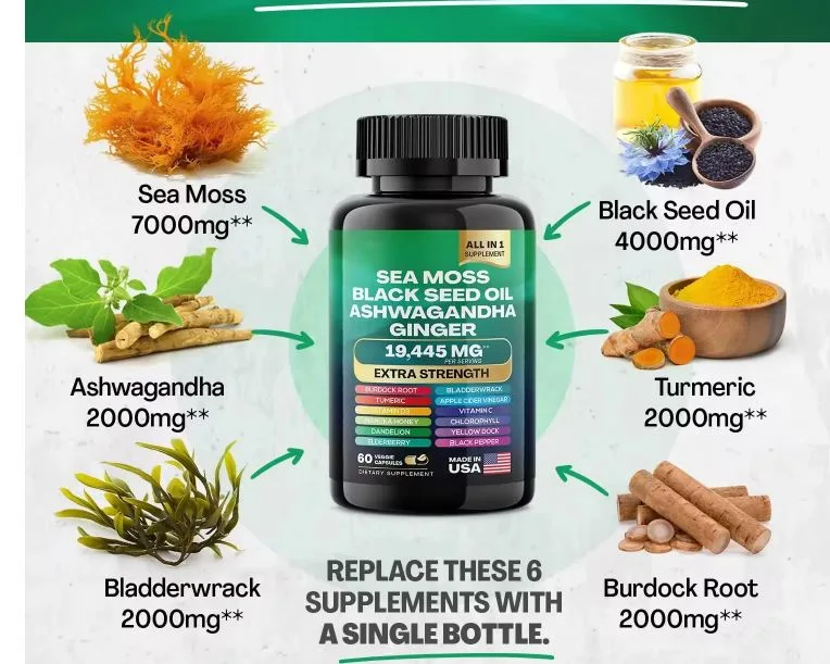 OEM Private Label Sea Moss Black Seed Oil Ashwagandha Capsules