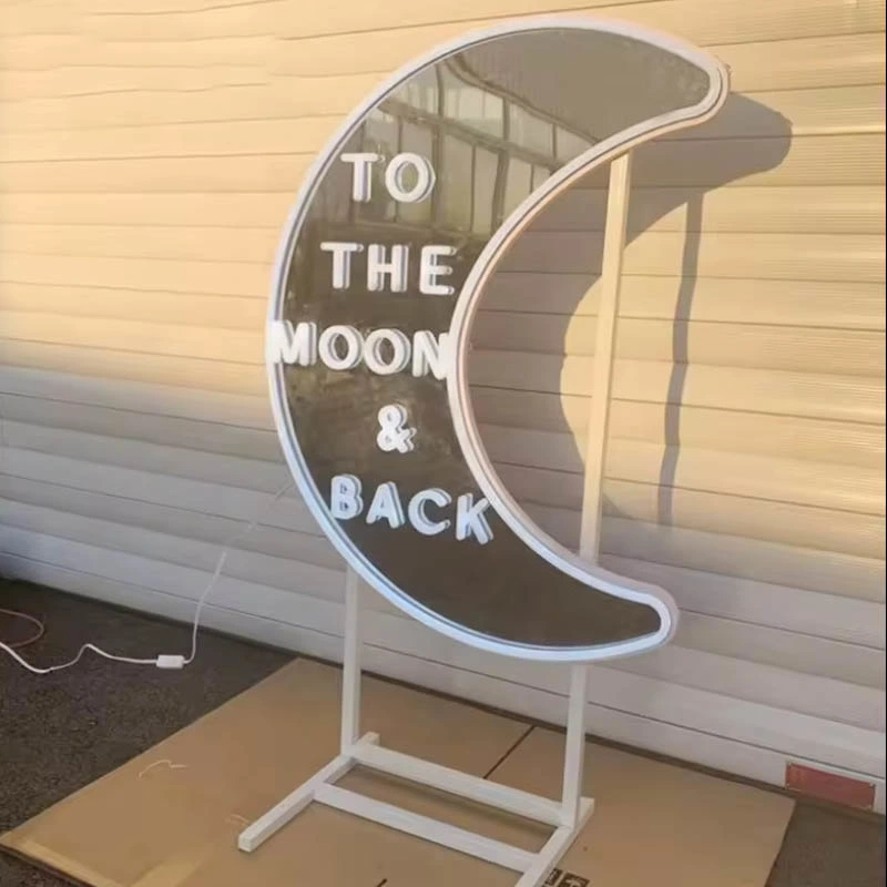 Moon and Back Neon Decor Art Lights Custom LED Mirror Acrylic Signs for Wedding Decoration