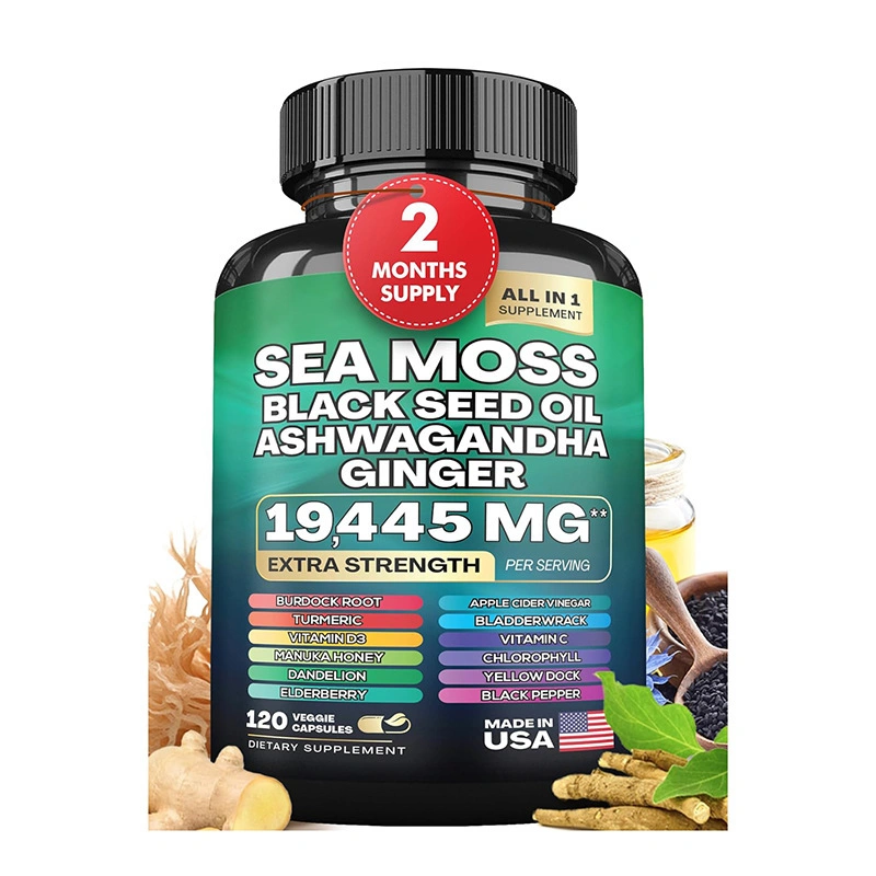 Private Label Vitamin Supplement Sea Moss, Black Seed Oil, Ashwagandha Blended Capsules