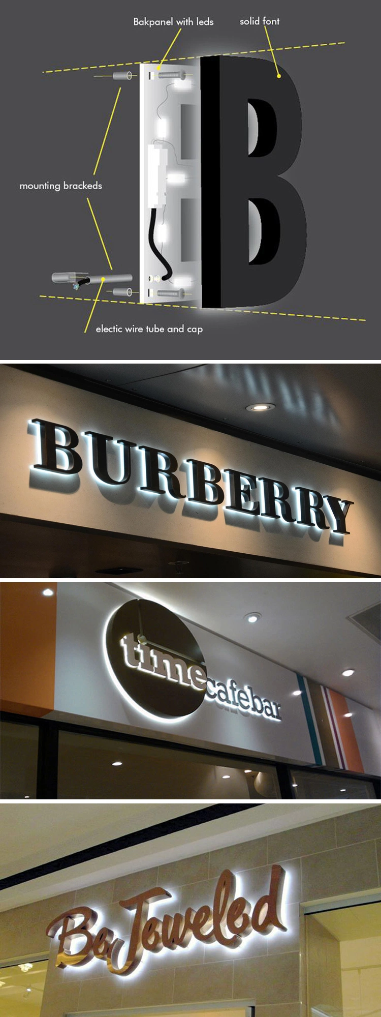 Custom Store LED Signs Lobby Signage Wall Mounted Logo Sign Stainless Steel Acrylic LED 3D Backlit Letter Sign