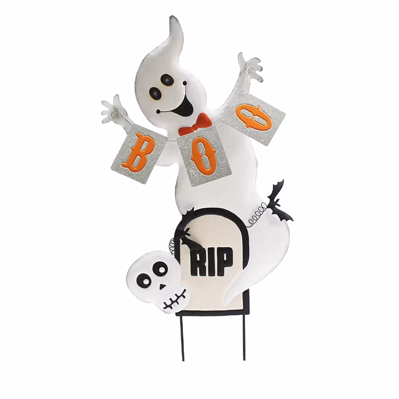 Halloween Yard Decoration Stake for Outdoor Metal Boo Yard Sign with String Light Halloween Outdoor Yard Signs Decor for Outside Garden Yard Lawn Patio Backyard