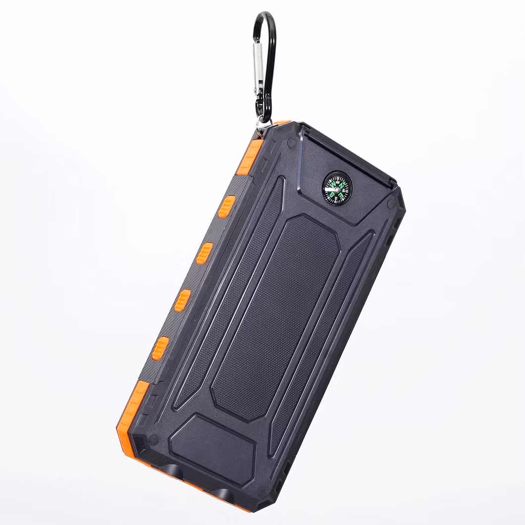 Solar Charger 10000mAh Portable Outdoor Waterproof Solar Power Bank Camping Battery Pack Dual 5V USB C Ports Output 2 LED Light Flashlight Compass