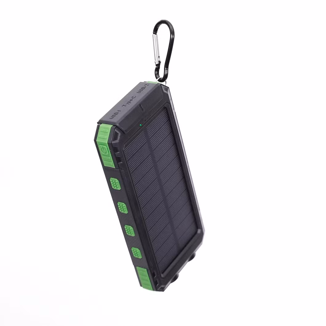 Solar Charger 10000mAh Portable Outdoor Waterproof Solar Power Bank Camping Battery Pack Dual 5V USB C Ports Output 2 LED Light Flashlight Compass