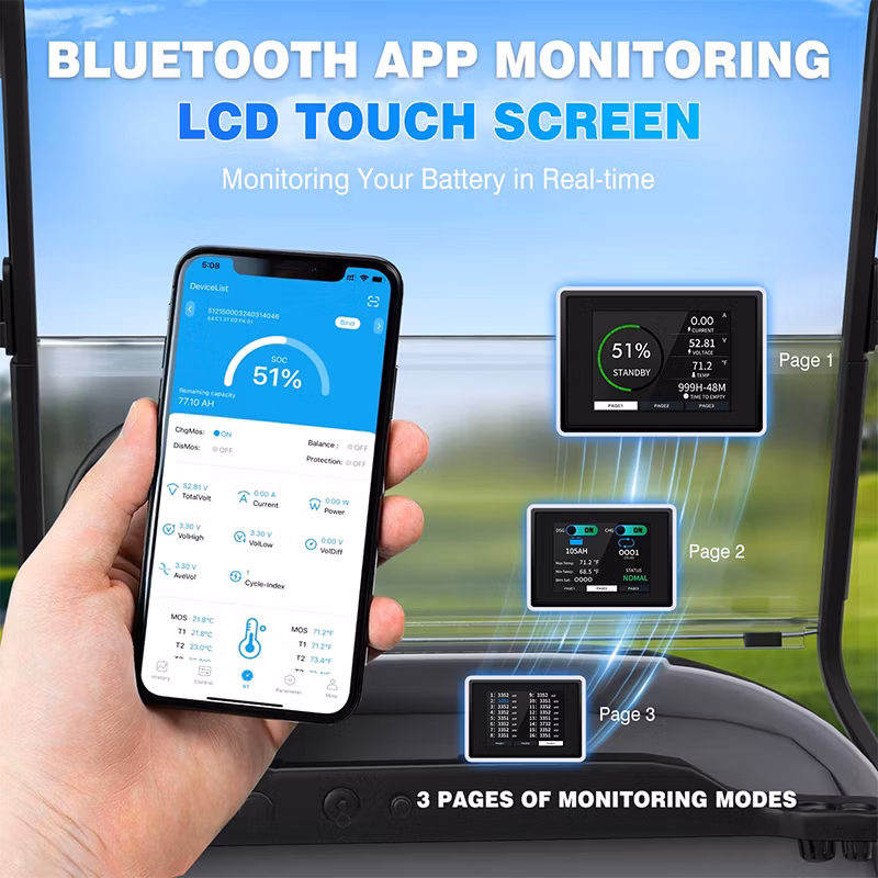 Upgraded Version 36V (38.4V) 105ah LiFePO4 Golf Cart Battery, Built-in Smart 200A BMS with Relays and Fuses