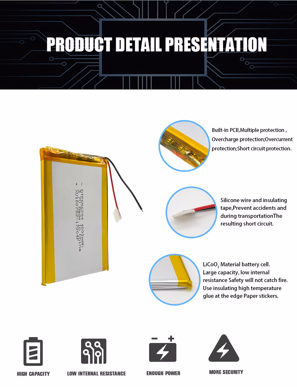 OEM ODM 3.7V Prismatic Battery Cell Lipo Battery for Consumer Electronics