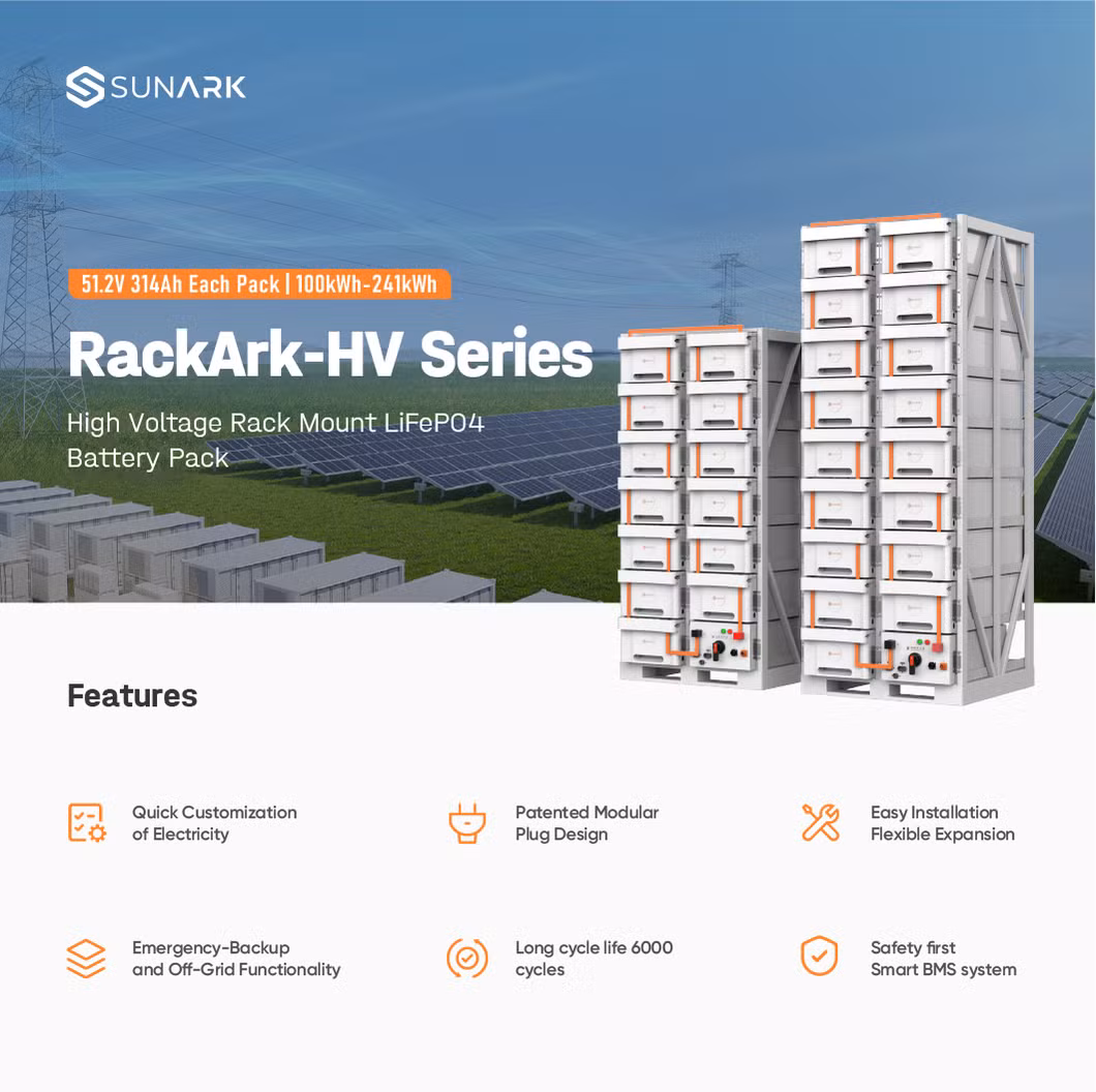 Sunark Energy Storage Cabinet Container 314ah 215kwh 100kwh 200kwh 230kwh Bess Solar LiFePO4 Battery System for Industrial