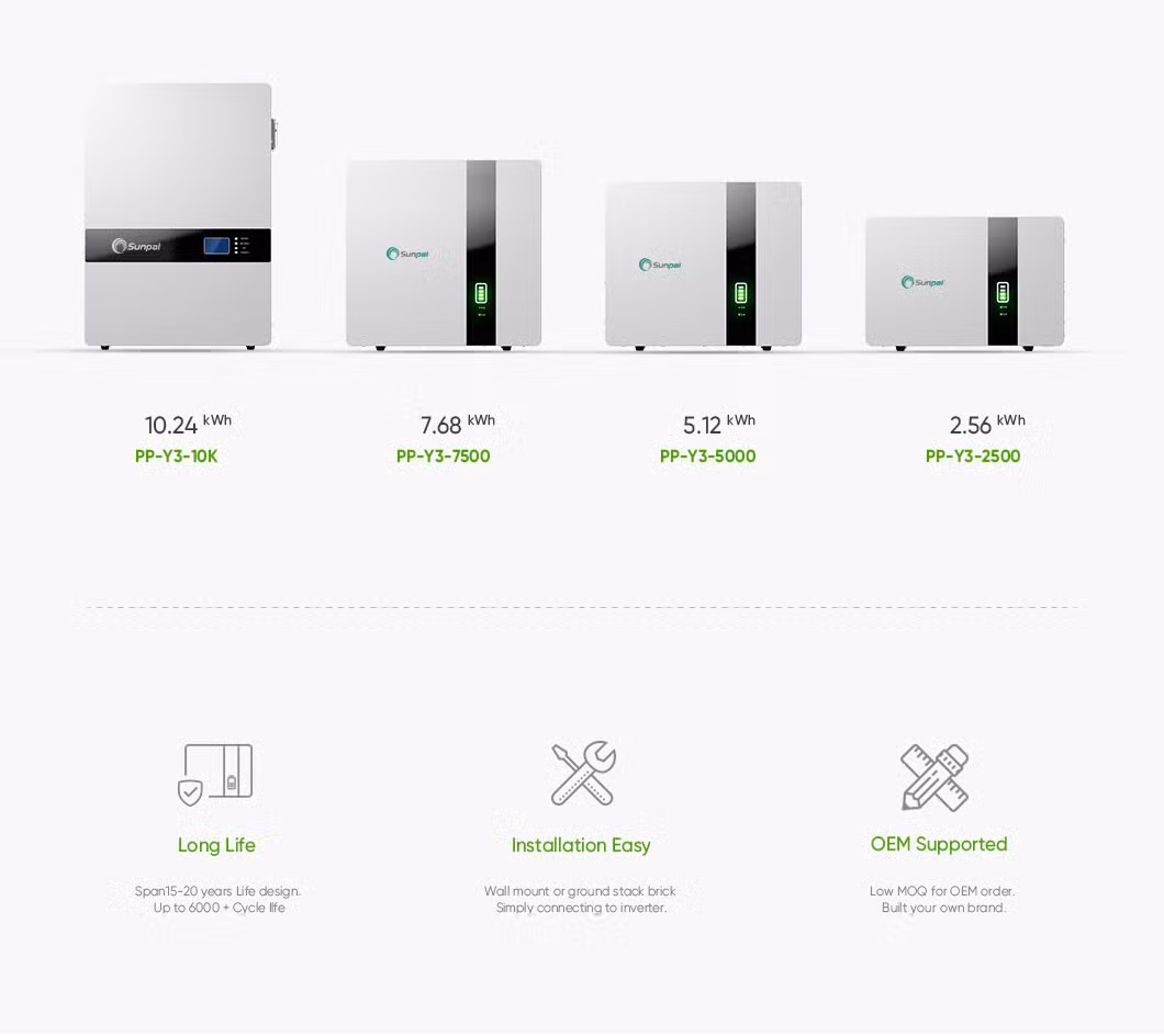 Sunpal Deep Cycle Power Wall LiFePO4 Battery 48V 48 Volt 200ah 10kwh 15kwh Lithium Ion Battery for Home Use