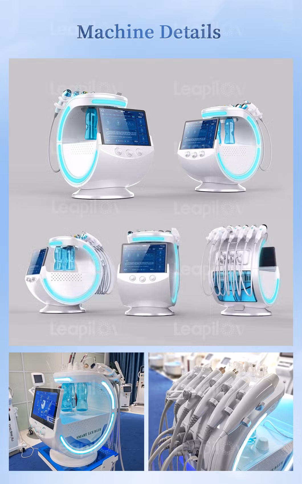 Newest Smart Ice Blue 7 in 1 Water Hydra Oxygen Diamond Dermabrasion Facial Machine with Skin Analysis