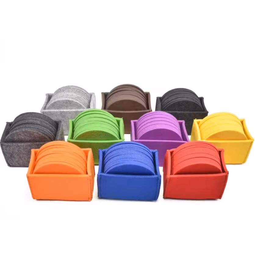 Customized Shape Logo Size Felt Coasters Colorful Cup Coaster for Office Hotel Coffee Shop