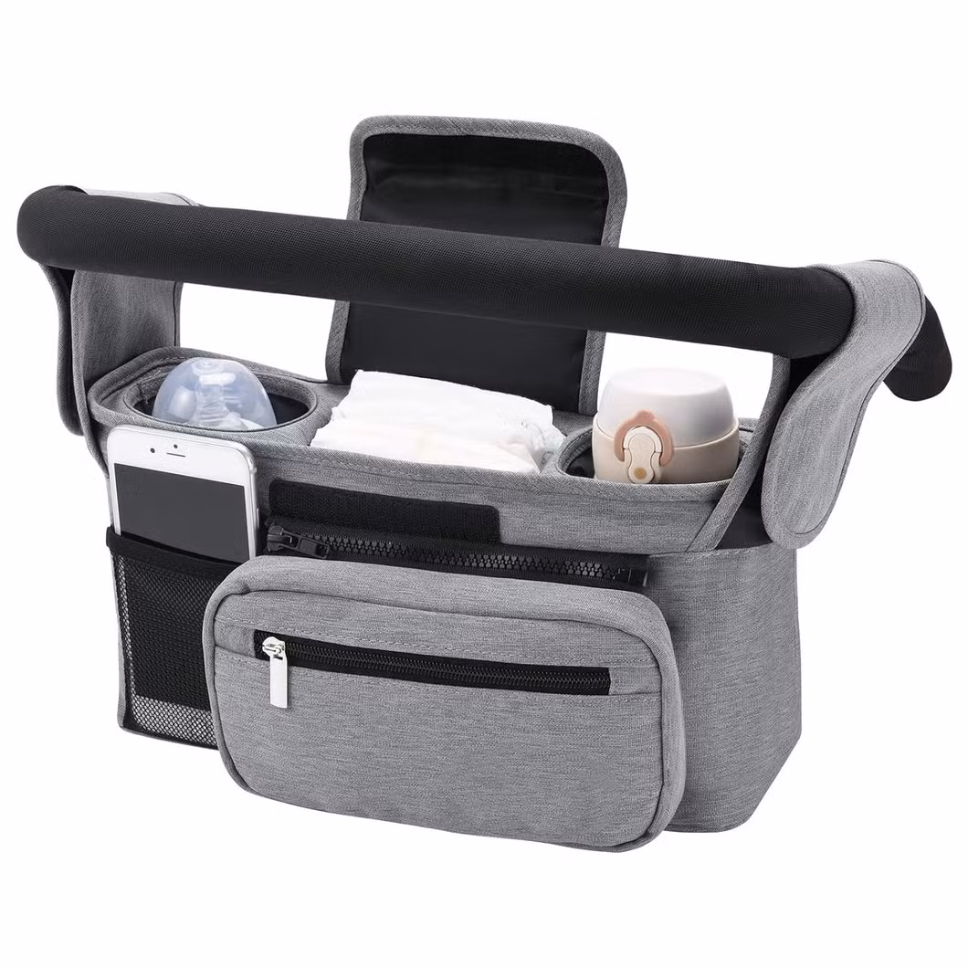 Universal Baby Stroller Organizer with Insulated Cup Holder and Phone Bag Storage Bag for Strollers Custom Baby Stroller Caddy