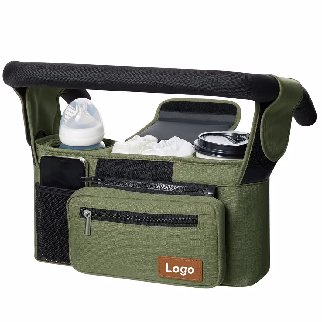 Universal Baby Stroller Organizer with Insulated Cup Holder and Phone Bag Storage Bag for Strollers Custom Baby Stroller Caddy