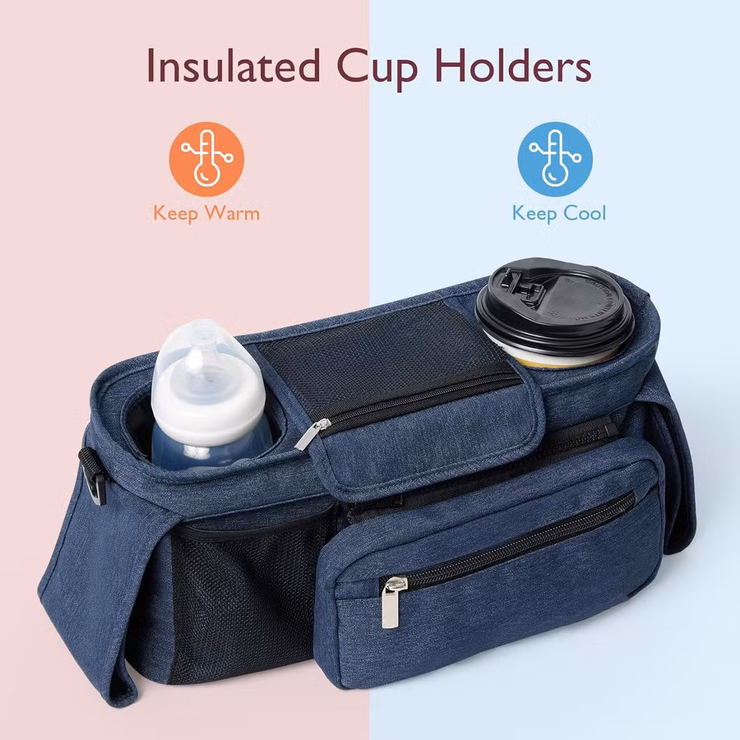 Universal Baby Stroller Organizer with Insulated Cup Holder and Phone Bag Storage Bag for Strollers Custom Baby Stroller Caddy