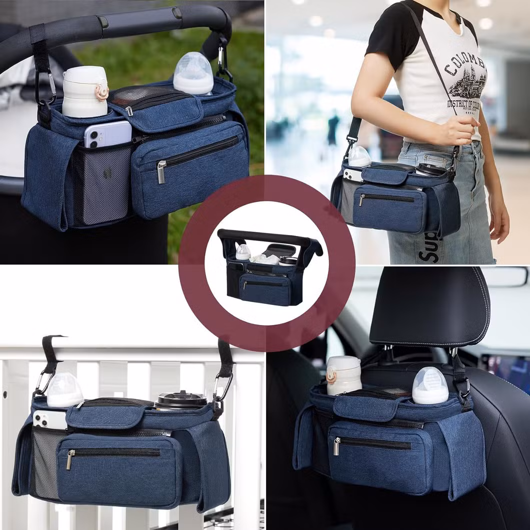 Universal Baby Stroller Organizer with Insulated Cup Holder and Phone Bag Storage Bag for Strollers Custom Baby Stroller Caddy