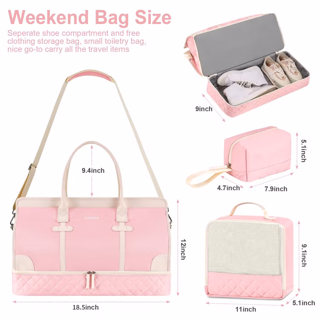 Weekender Overnight Bag for Women, Large Travel Duffle Bag with Shoe Compartment & Wet Pocket, Carry on Tote Bag Gym Duffel Bag with Toiletry Bag, 4 PCS Set