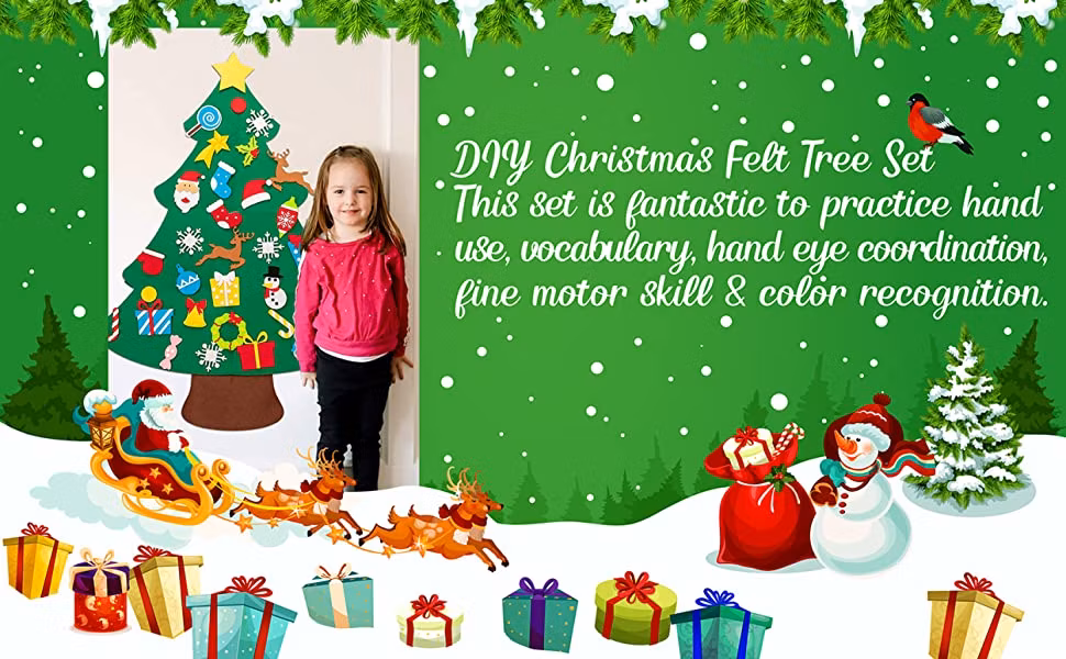 Kids DIY Felt Christmas Tree with 30PCS Set Wall Hanging Detachable Ornaments Xmas Gifts Children Friendly Christmas for Home Decorations