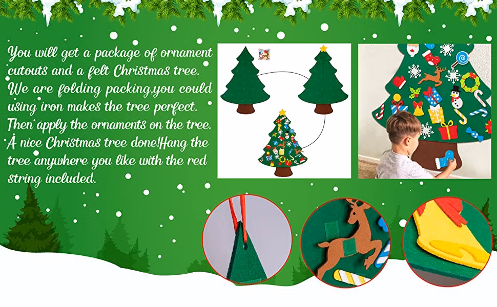 Kids DIY Felt Christmas Tree with 30PCS Set Wall Hanging Detachable Ornaments Xmas Gifts Children Friendly Christmas for Home Decorations